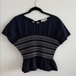 Peter Som Navy Blouse with White Stripes
